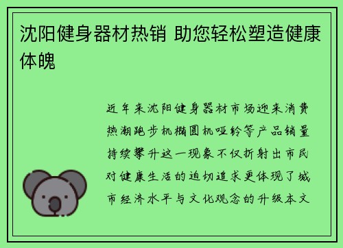 沈阳健身器材热销 助您轻松塑造健康体魄